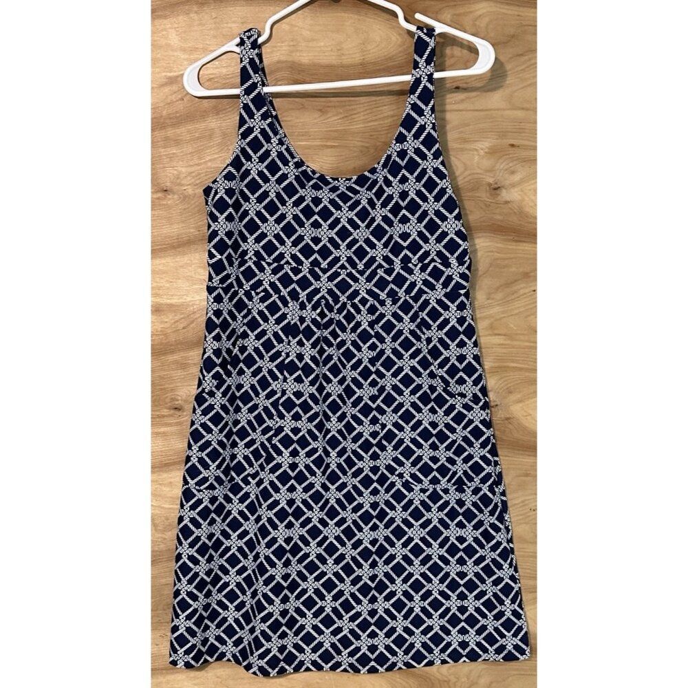 Jude Connally Dress Women SM Blue White Nautical Print Sleeveless Shift Pocket